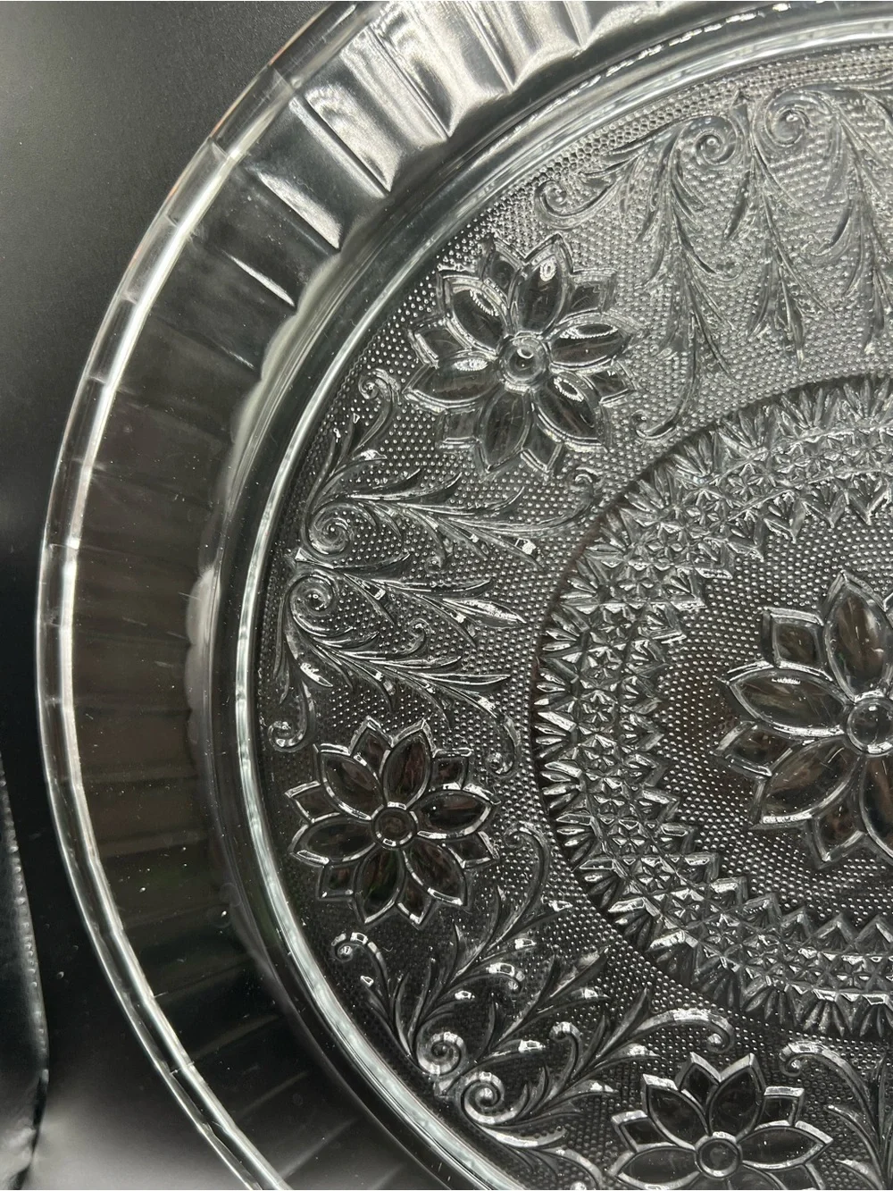 Vintage Heavy Pressed Glass Floral Serving Platter 13” Decorative Cake Plate